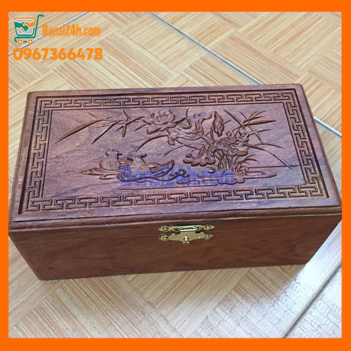 Hộp đựng trang sức gỗ hương trạm khắc hoa văn MÃ ĐÁO THÀNH CÔNG