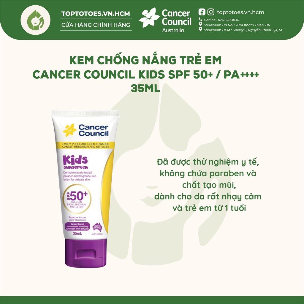 Kem chống nắng Trẻ em Cancer Council Kids SPF 50+/ PA ++++