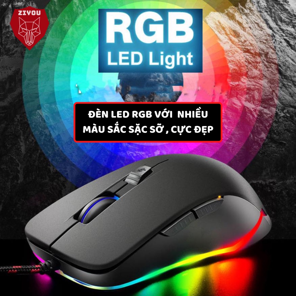 Chuột máy tính gaming ZIYOU V6 có dây, có led viền RGB cực đẹp, chỉnh được dpi chơi mọi tựa game trên máy tính, pc