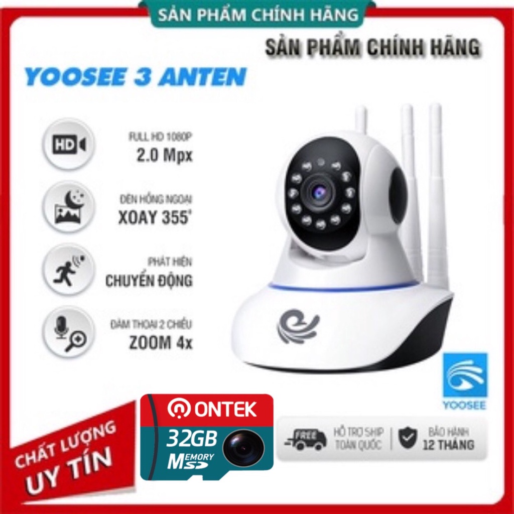 Combo Camera wifi thông minh 3 râu 2023 Full HD + thẻ nhớ 32gb xịn