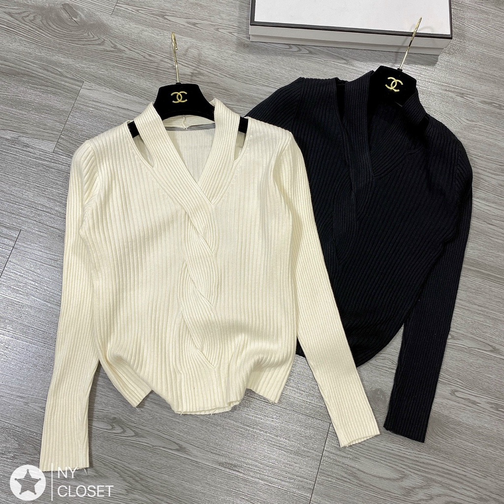[Quà tặng là dây buộc tóc] [Hàng QC L1] Áo len cổ chéo xoắn ngực, Áo len dài tay nữ xoắn cổ phong cách Hàn Quốc -Hinhin | BigBuy360 - bigbuy360.vn