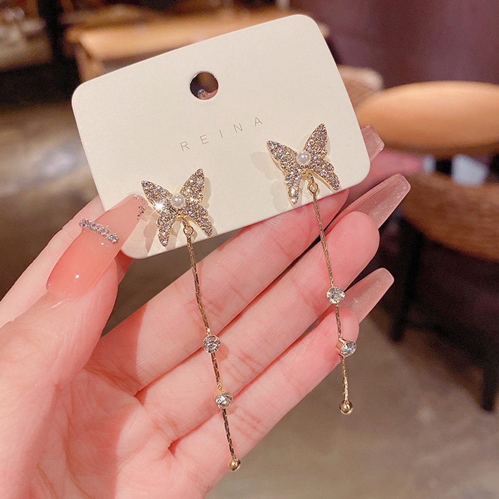 Bông Tai HìNh BướM ĐíNh Đá/NgọC Trai Giả Xinh XắN