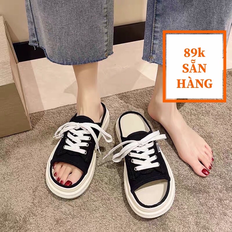 Dép quai ngang nữ buộc dây CARO Cao Cấp - giày sục nữ hở ngón hàng xuất xịn