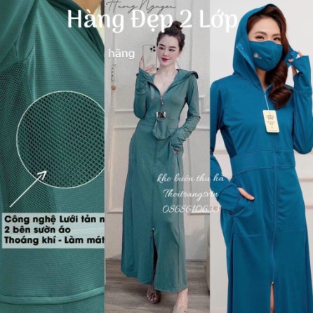 Áo chống nắng NỮ 2 LỚP THÔNG HƠI THOÁNG MÁT thân dài chất đẹp AND43