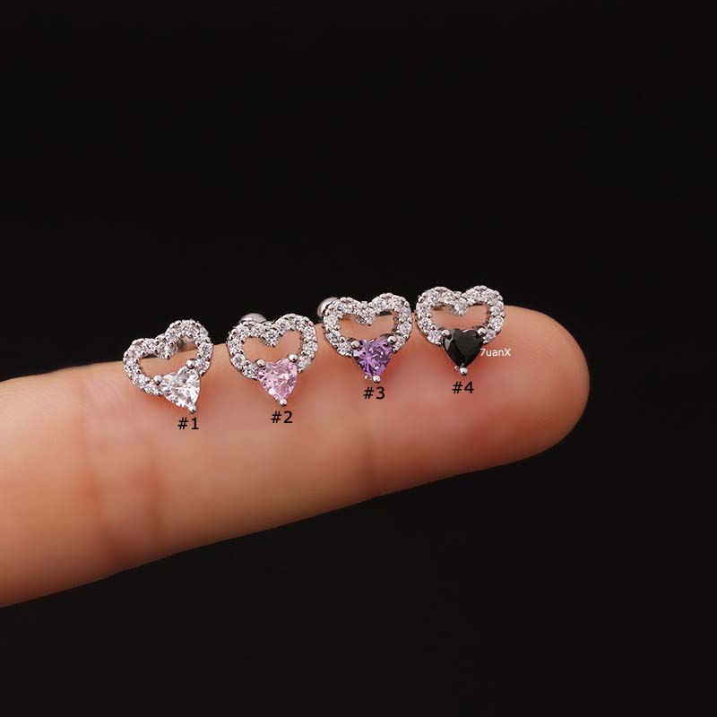 1 Khuyên Tai Hình Trái Tim Đôi Bằng Thép Không Gỉ Đính Đá Zircon 20G
