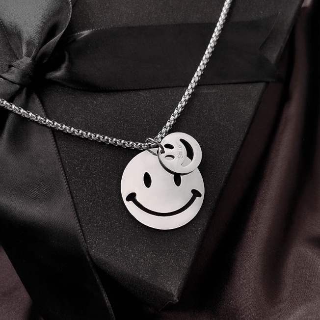 Dây Chuyền Two Smiley Màu Bạc Merin Accessories- Mặt Vòng Cổ Hình Mặt Cười Chất Liệu Titan Cao Cấp Không Gỉ - Two Smiley