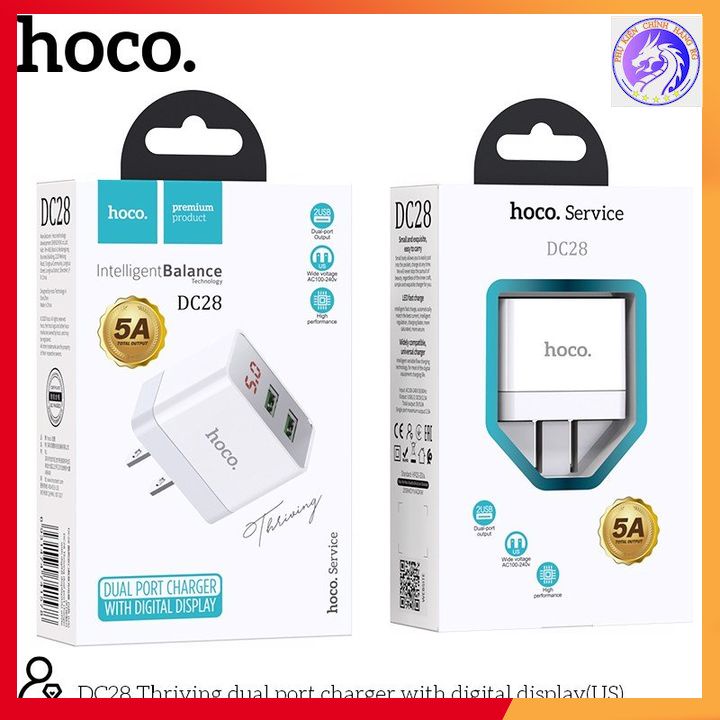 Cóc Sạc Nhanh 2 Cổng 5.0A Hoco DC28 Hàng Chính Hãng, Bảo Hành 12 Tháng