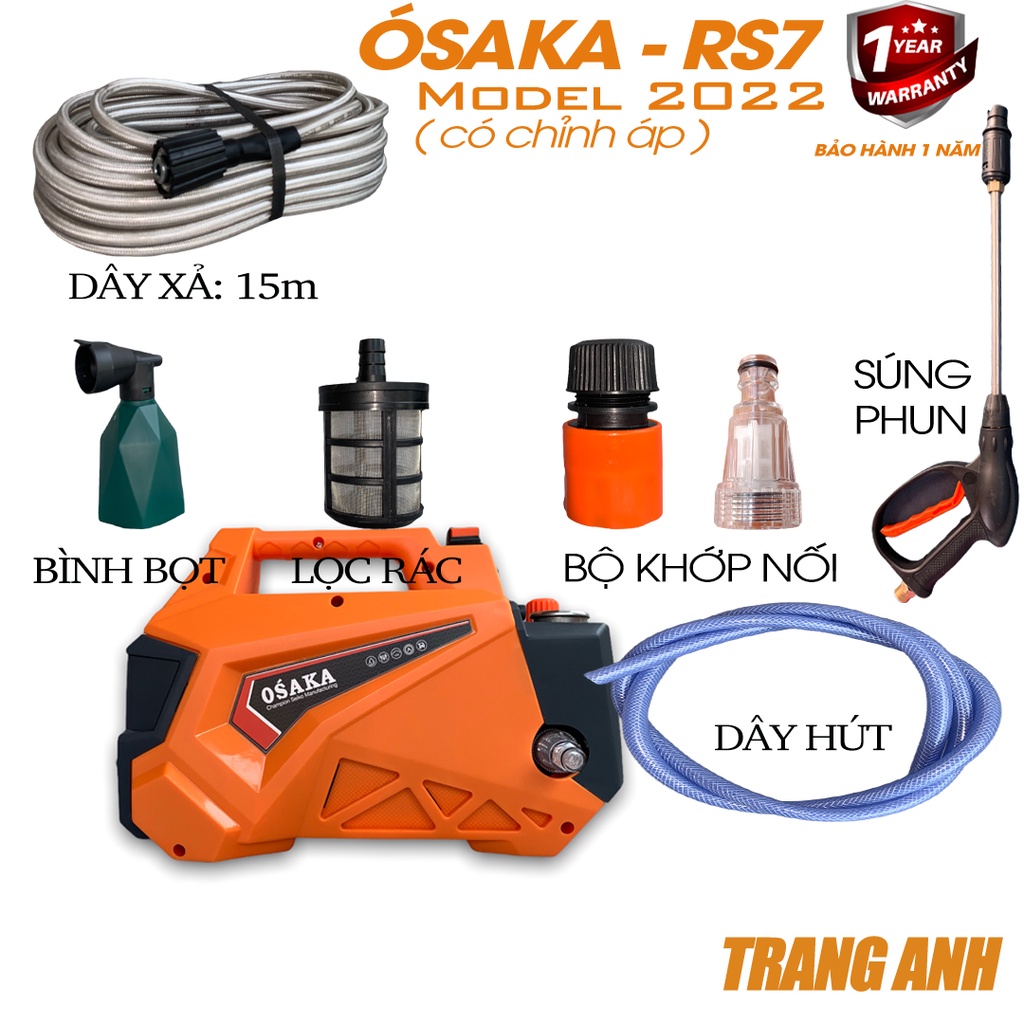 Máy rửa xe Osaka Rs7 3000W lõi đồng , dây xịt 15m, bảo hành 12 tháng