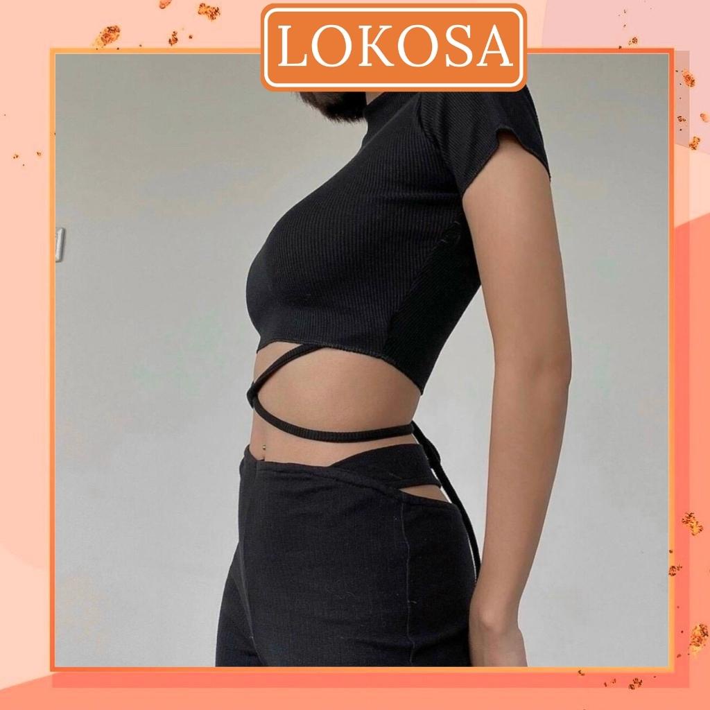 Áo Croptop Kiểu Nữ LOKOSA Croptop Ôm Body Tay Ngắn Sexy Thiết Kế Ulzzang Hàn Quốc Trắng, Đen AO039