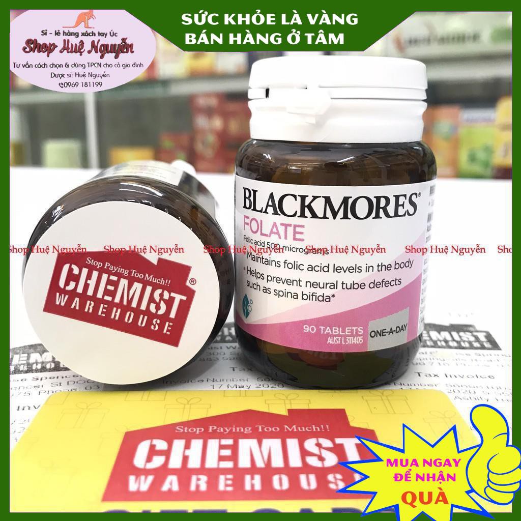 Viên uống bổ sung acid Folic cho bà bầu - Blackmores Folate 500mcg của Úc 90 viên, hành trình cùng mẹ trước và trong bầu