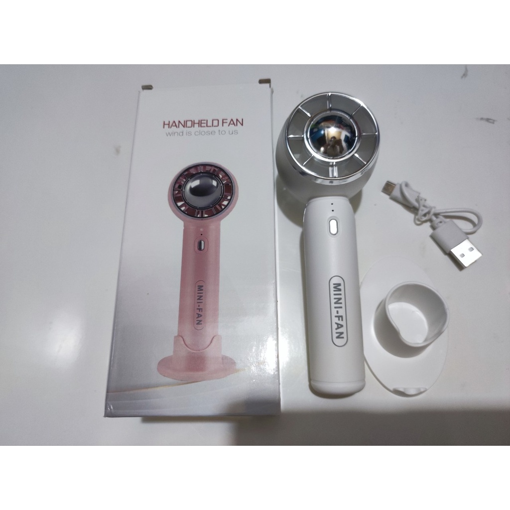 quạt MINI FAN cầm tay, quạt tích điện kèm đế, dây sạc, sạc USB (hình thật)