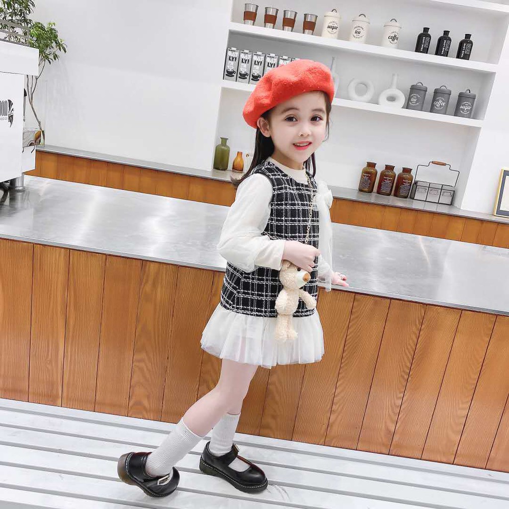 Váy đầm thu đông bé gái-Sét váy dạ 3 chi tiết bé gái size 10-18kg [SV02]