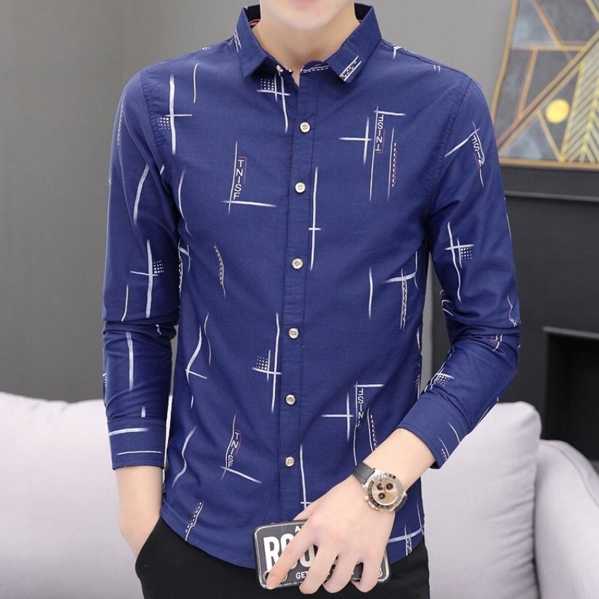 Áo sơ mi nam dài tay họa tiết chữ TNFS thời trang Erina cao cấp chất vải mát mịn