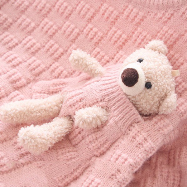 Áo len lưới cổ tròn kèm gấu nhiều màu cho bé gái (Cao 100-150cm, nặng 14-40kg) N01034