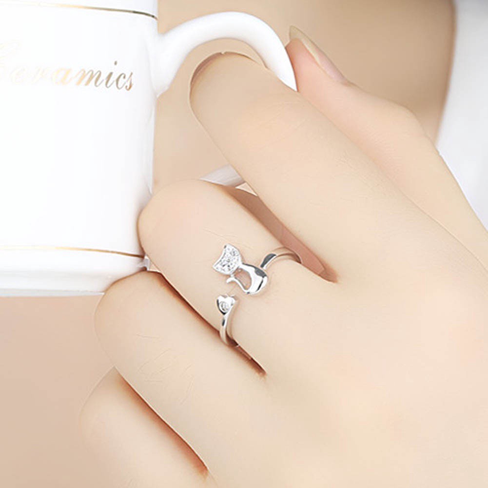 Nhẫn bạc 925 hình mèo con đính đá dễ thương