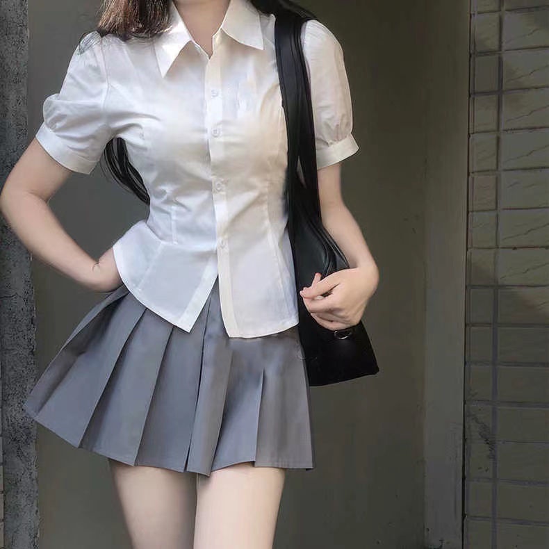 Áo Sơ Mi Đồng Phục Tay Phồng Ngắn Phong Cách Nhật Bản Thời Trang Mùa Hè 7 2022