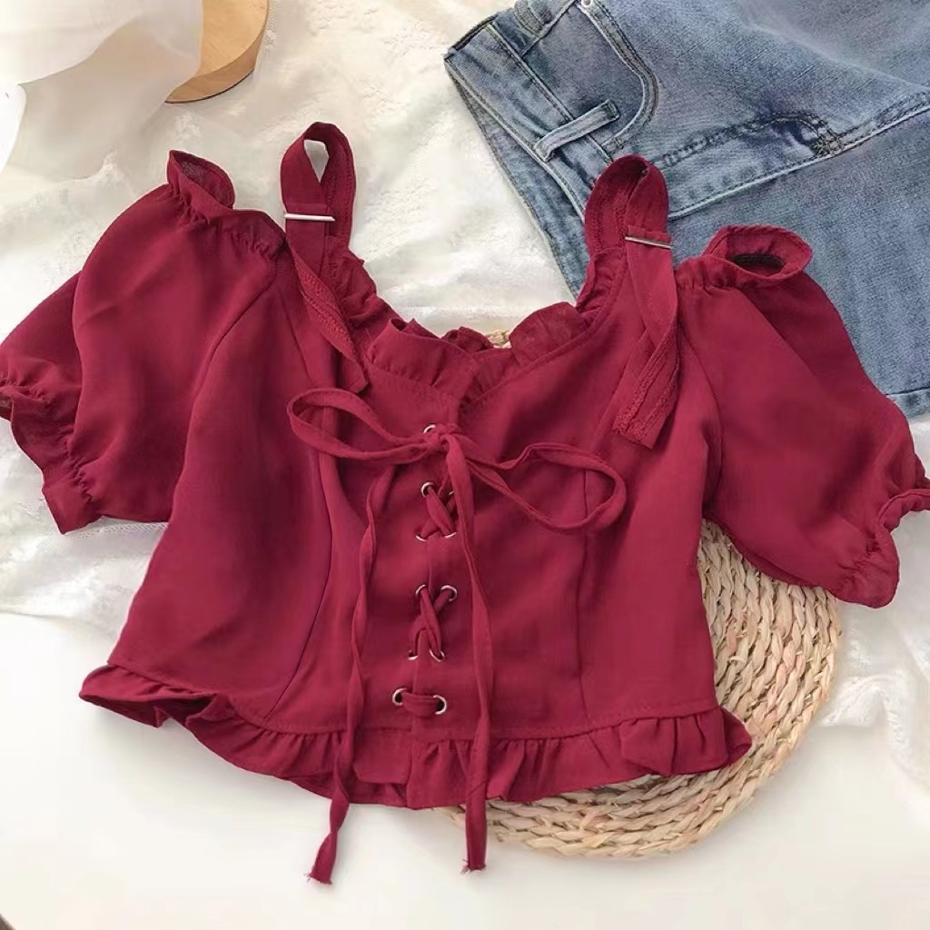 Áo kiểu BH hở rốn tay phồng phong cách Hàn Quốc cho nữ