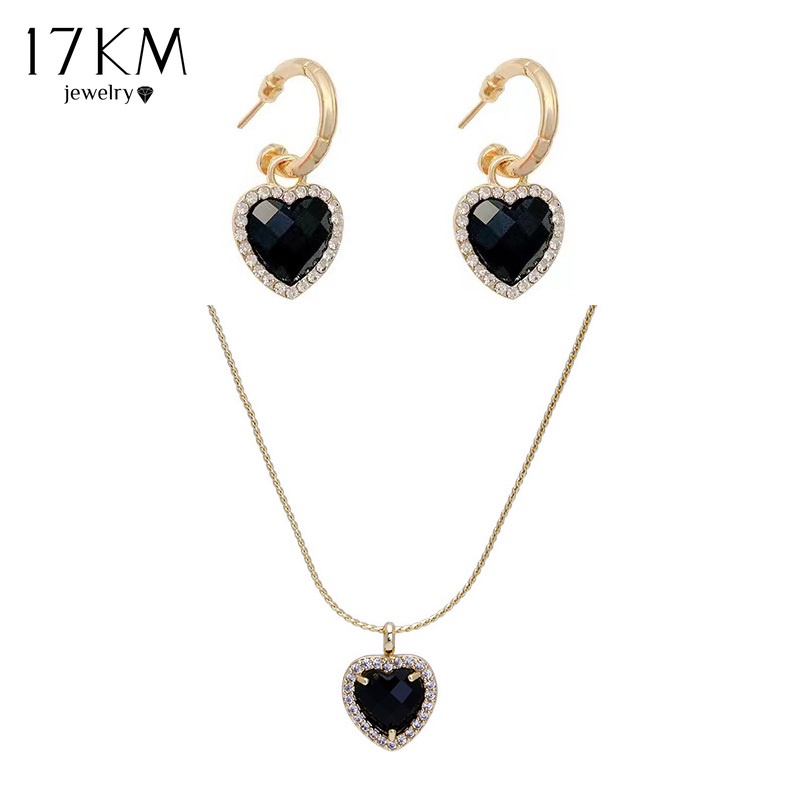 Bộ trang sức 17KM màu vàng kim mặt trái tim phong cách Hàn Quốc