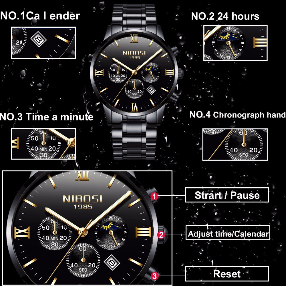 Đồng Hồ Nam NIBOSI 2325 dây thép đúc chạy 6 kim tặng pin | BigBuy360 - bigbuy360.vn