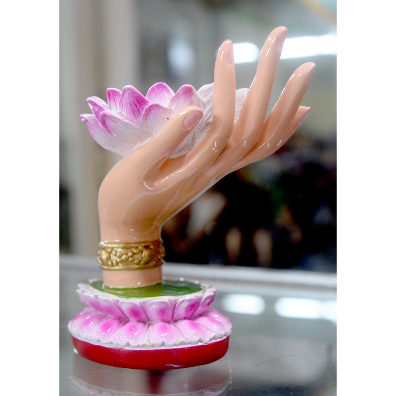 Tượng bàn tay Phật nâng hoa sen vẽ thủ công cao 12cm