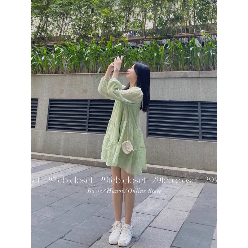 Đầm Tơ Hai Lớp Dáng Babydoll Thắt Nơ Xinh Xắn