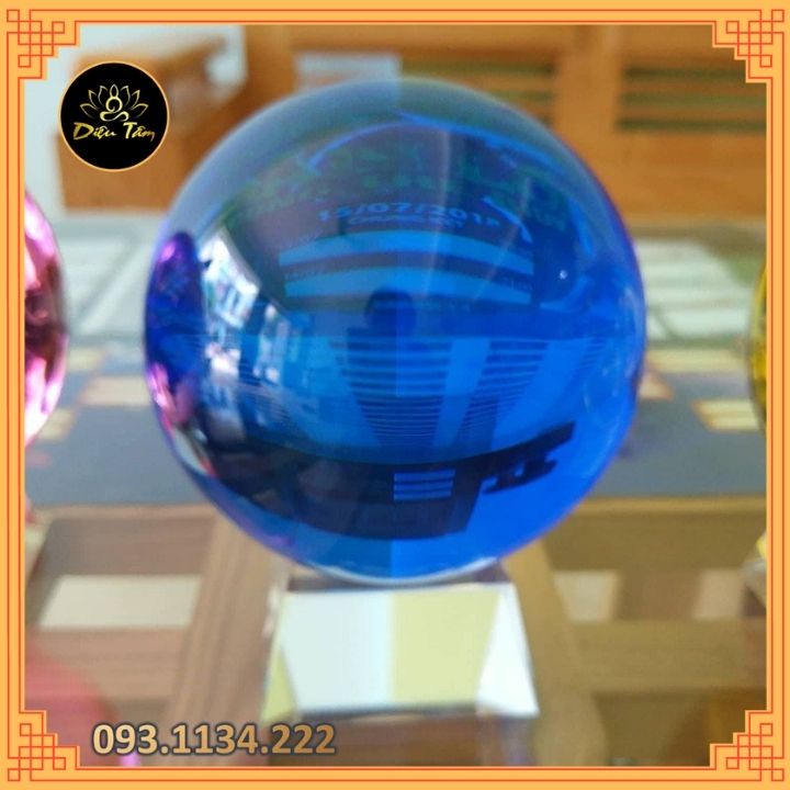 Quả cầu phong thủy pha lê màu xanh dương size 8cm, 10cm hợp mệnh Mộc, mệnh Thủy đồ phong thủy trang trí
