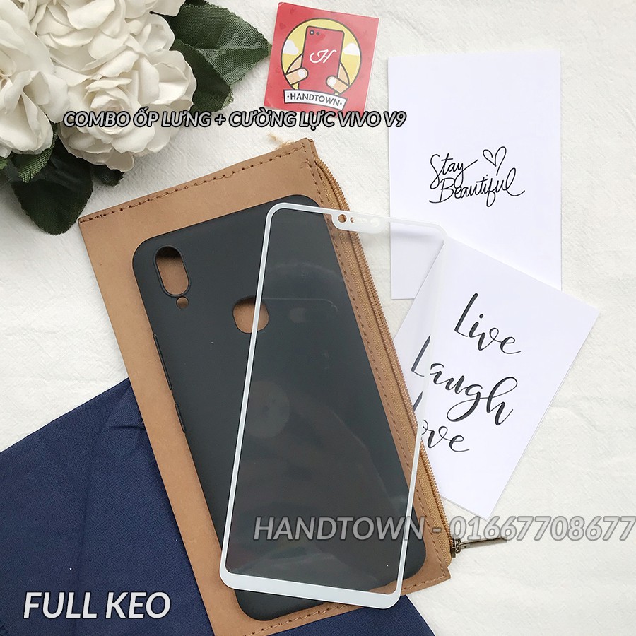 COMBO SỐC Vivo V9: Ốp lưng dẻo đen nhám vivo v9 + kính cường lực full màn