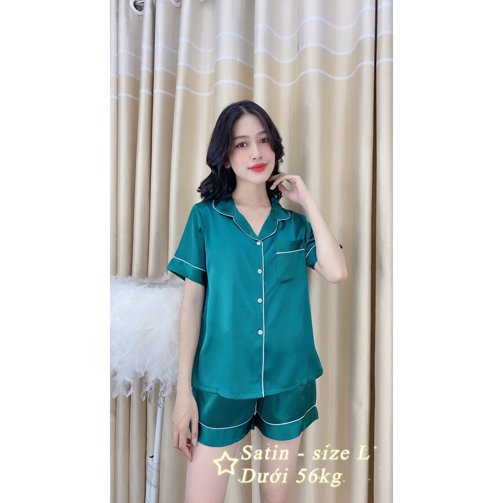 Đồ bộ mặc nhà pijama nữ tay ngắn quần đùi cao cấp 2021 - Đồ ngủ lụa satin họa tiết dễ thương 002