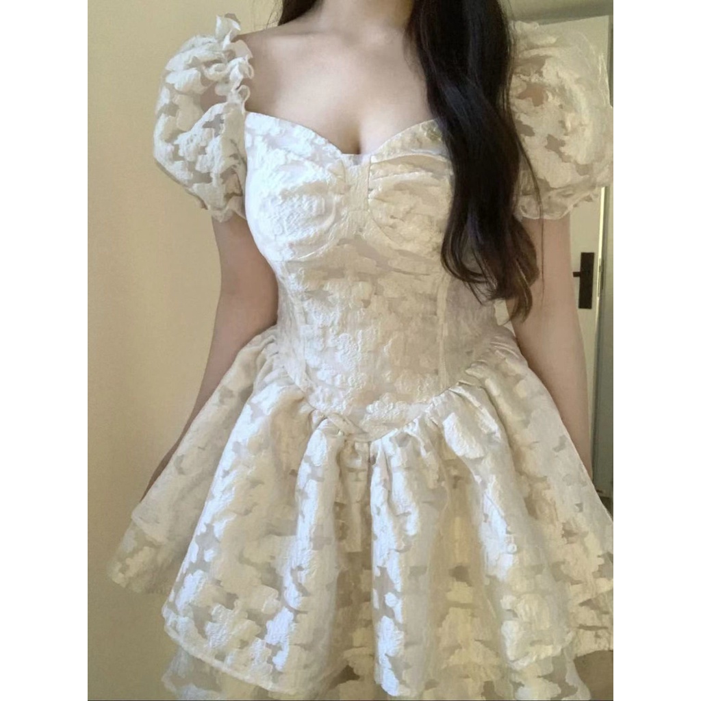 Đầm Công Chúa Tay Phồng In Họa Tiết Thời Trang Mùa Hè Mới Cho Nữ