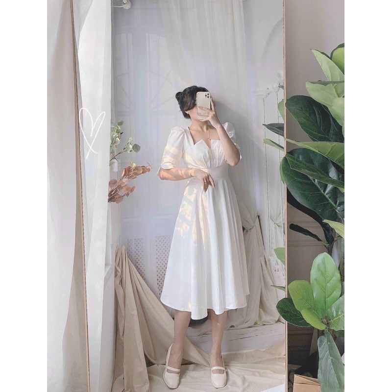 Đầm midi ngực xẻ kiểu tay lỡ bồng dự tiệc ,chụp kỉ yếu ,cưới hỏi (Video Chính Chủ) | BigBuy360 - bigbuy360.vn