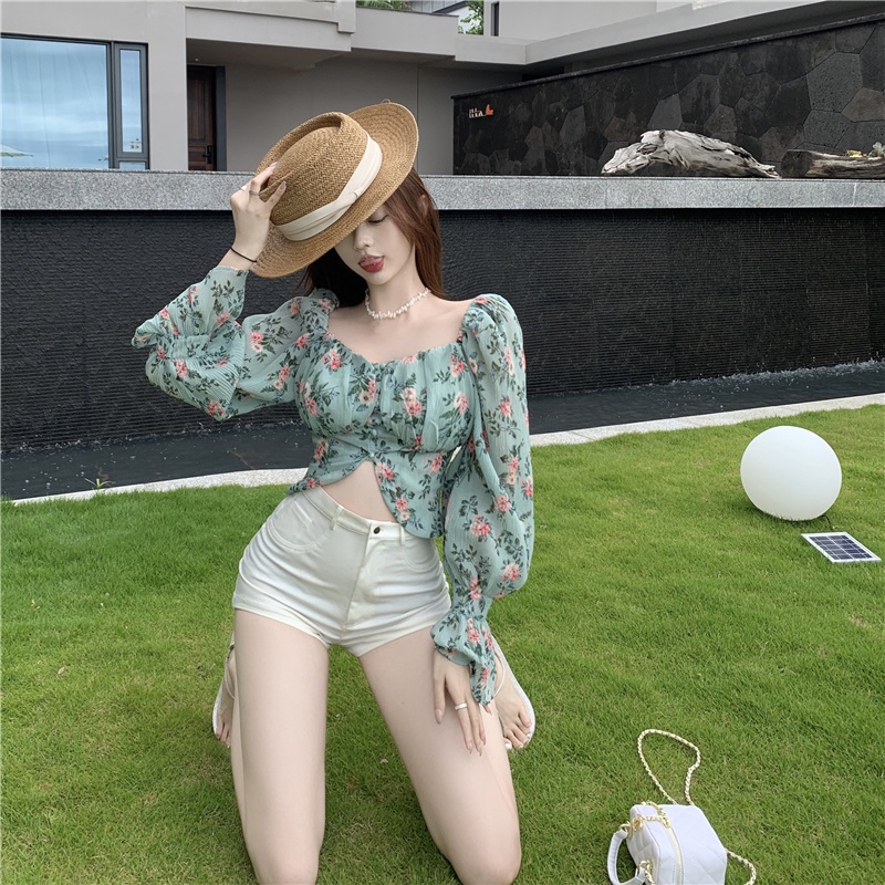 Áo sơ mi hoa nhí tay dài Emilyshop ulzzang