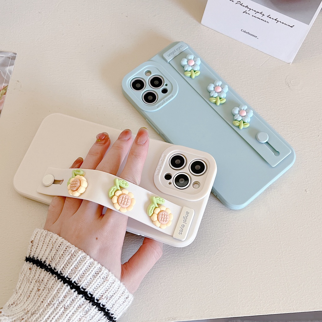 Ốp Điện Thoại Silicon Mềm Chống Sốc Họa Tiết Hoa Gắn Kèm Dây Đeo Dành Cho iPhone 13 12 11 Pro Max XR XS Max X