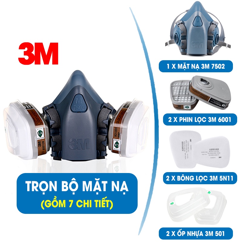 Mặt Nạ Phòng Độc Sơn, Thuốc Trừ Sâu, Hóa Chất. Mặt Nạ 3M 7502. Khẩu Trang Chống Khói Bụi &amp; Khí Độc.