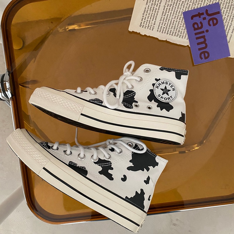 Giày Thể Thao Canvas Thoáng Khí Họa Tiết Dễ Thương Cho Nữ