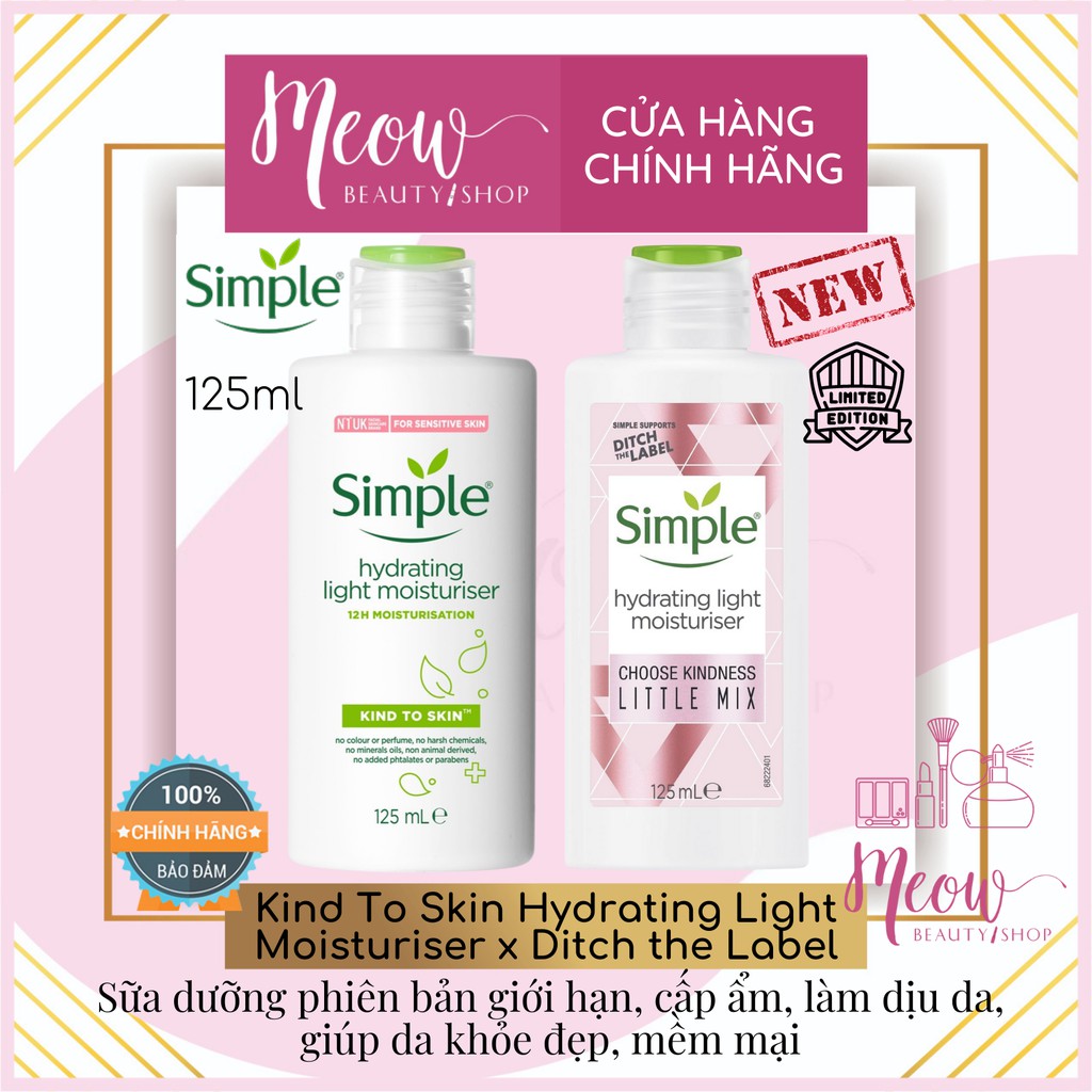 Sữa dưỡng da Simple dưỡng ẩm Kind To Skin Hydrating Light Moisturiser 125ml