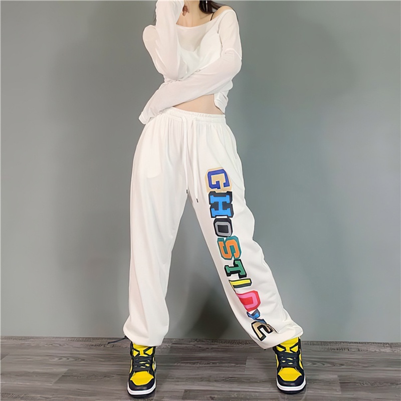 Quần dài thể thao IELGY dáng rộng in họa tiết chữ phong cách hip hop