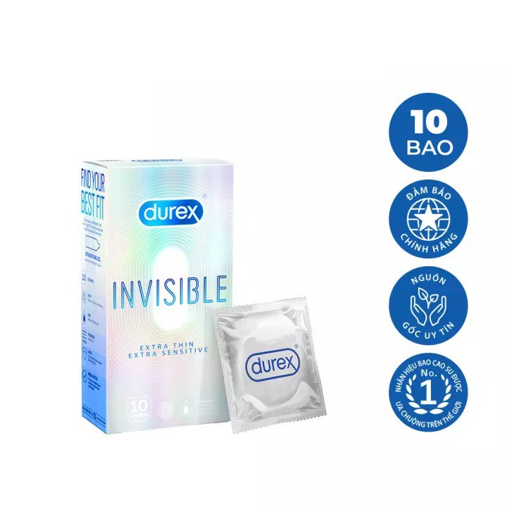 Bao cao su Durex Invisible siêu mỏng nhiều gel bôi trơn 1 hộp 12 bcs