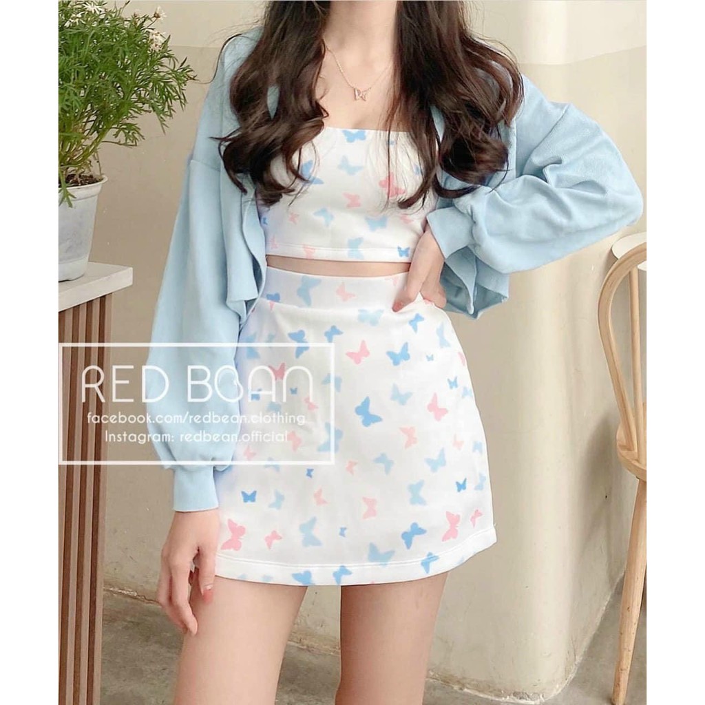 Set 3 món croptop kèm áo khoác, set áo 2 dây mix chân váy ngắn kèm áo cardigan AD56 | BigBuy360 - bigbuy360.vn