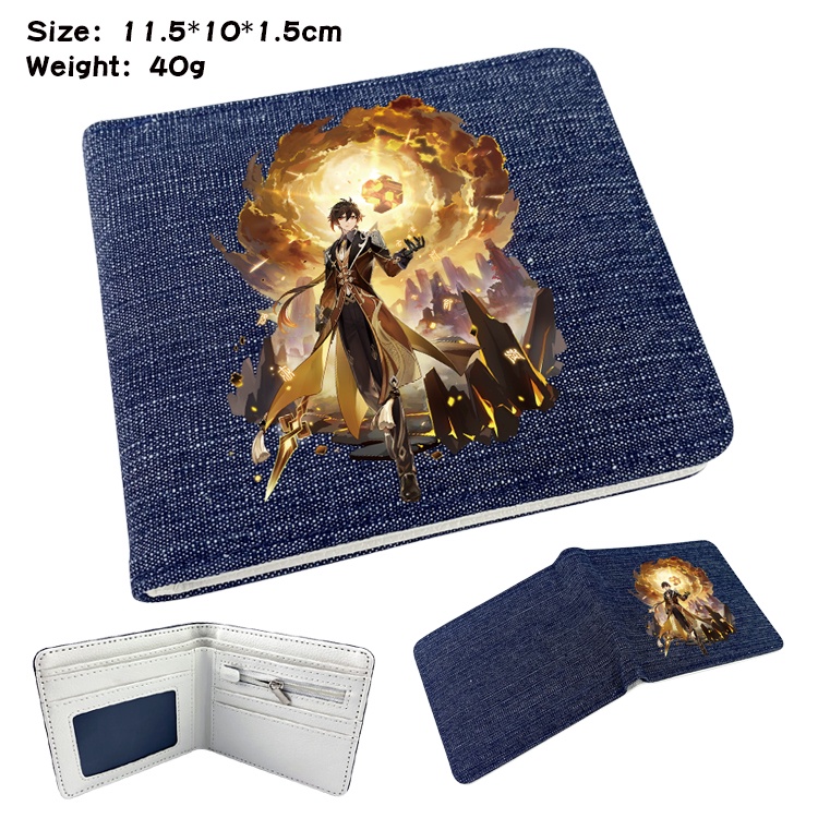 Ví Ngắn Vải Denim Họa Tiết Hoạt Hình Genshin Impact Amber Xiao Morax Game Dành Cho Nam Và Nữ
