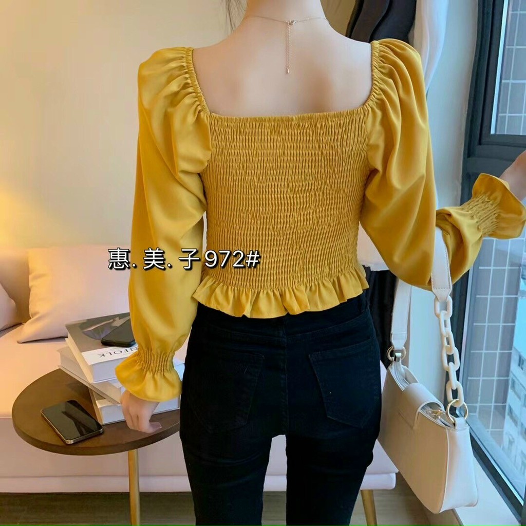 Áo  Croptop Dài Tay Cổ Vuông  Bèo |Sơ mi nữ Công Sở Cổ Vuông - Hàng Quảng Châu Thiết Kế | BigBuy360 - bigbuy360.vn