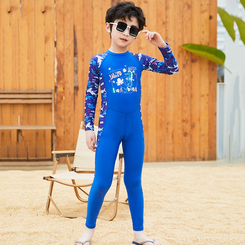 One Bộ Áo Liền Quần Dài Tay Hình Cá Mập Cho Bé Trai 5-13 Tuổi