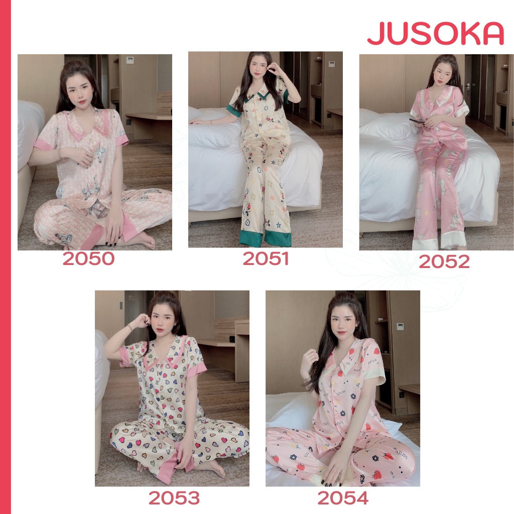 Đồ bộ nữ pijama mặc nhà lụa ngủ tay ngắn quần dài dễ thương JUSOKA