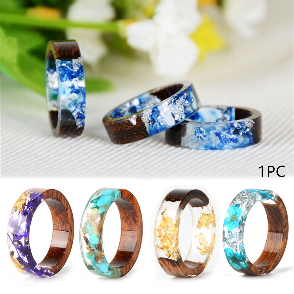 Nhẫn nhựa resin phối hoa và gỗ thiết kế mới lạ độc đáo thời trang dành cho nữ