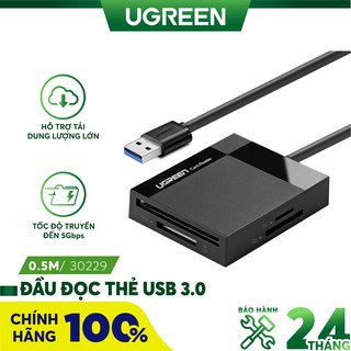 Đầu đọc thẻ USB 3.0 hỗ trợ thẻ TF/SD/CF/MS dài 0.5m chính hãng UGREEN 30229