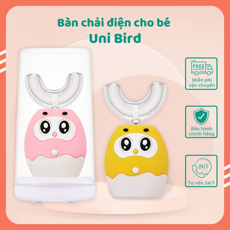 Bàn chải điện cho bé cao cấp Unibird, phù hợp cho bé từ 2-12 tuổi, có nhạc, có cốc khử khuẩn [Tặng 01 đầu chải]