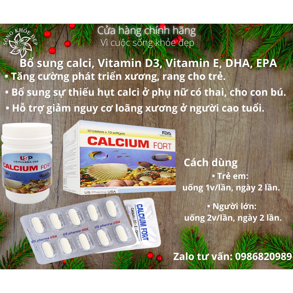 CALCIUM FORT HỘP 100 VIÊN bổ sung calci, D3, E, DHA, EPA tốt cho cơ thể.