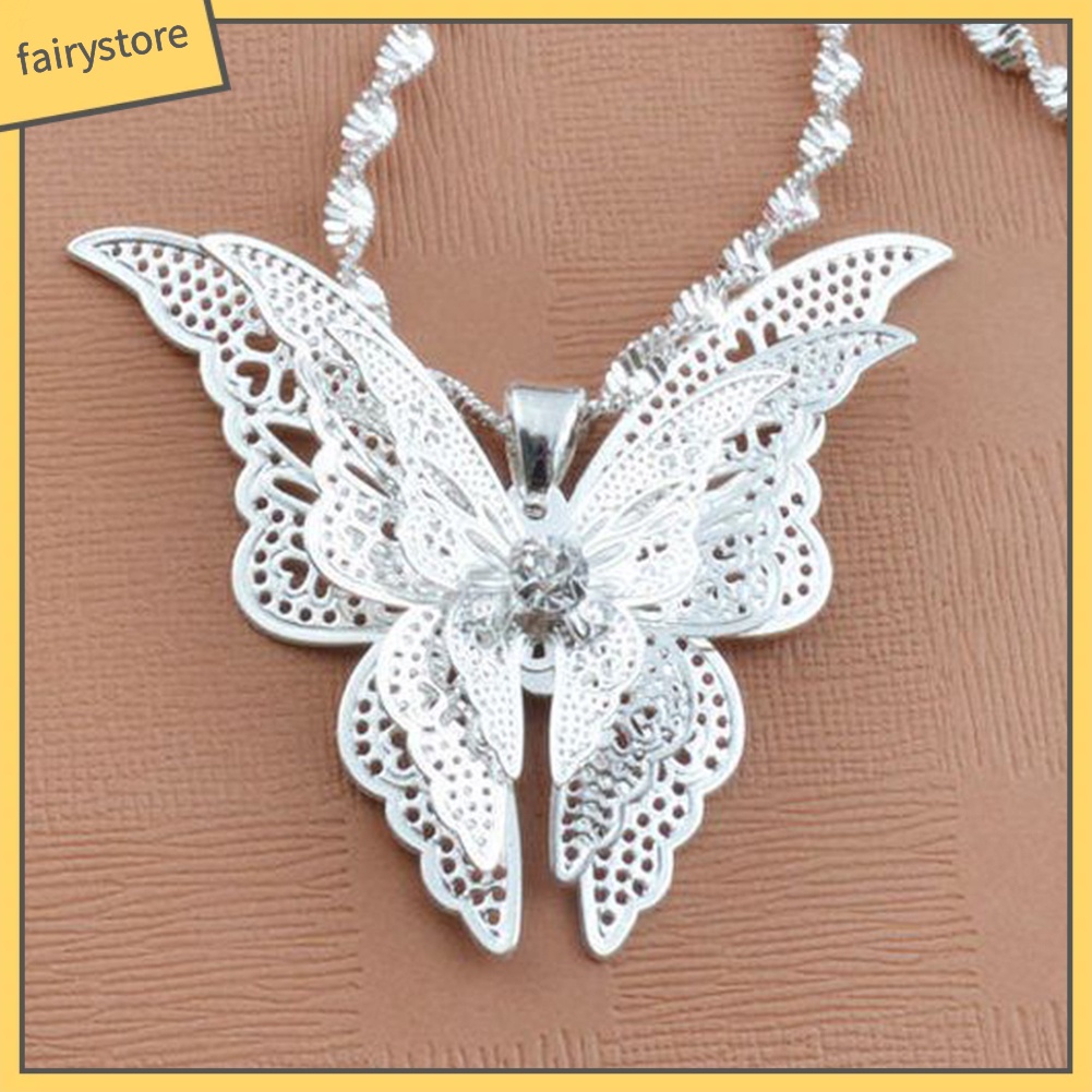 Dây Chuyền Xi Bạc 3 Lớp Mặt Hình Bướm Cho Nữ