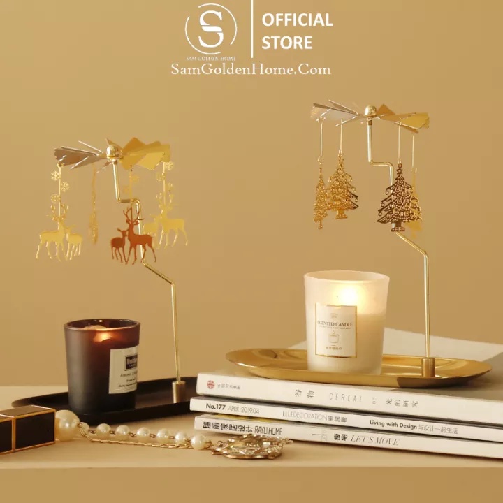 Chong Chóng Quay + Khay Đựng Nến Thơm Mạ Vàng Cao Cấp Giúp Thư Giãn