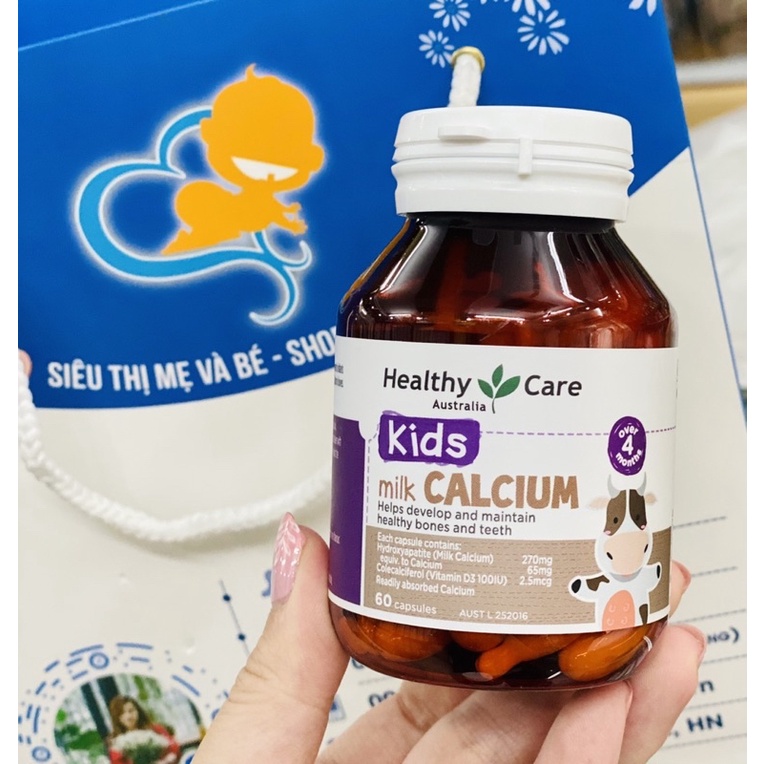 Viên uống canxi sữa cho bé - Milk Calcium Healthy care, lọ 60 viên, Mẫu mới