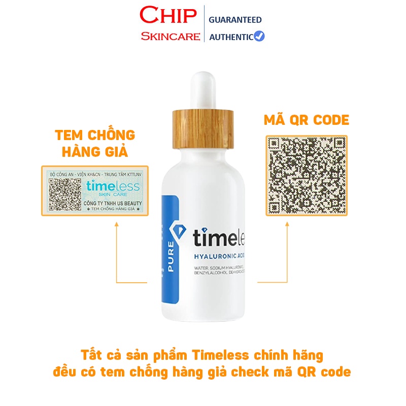 Cấp Nước Chuyên Sâu Serum Timeless Hyaluronic Acid 100% Pure 30ml/60ml Chip Skincare